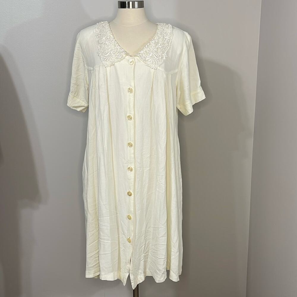 Sharon Anthony Cream Vintage Lace Collar Button Up Dress Size 16